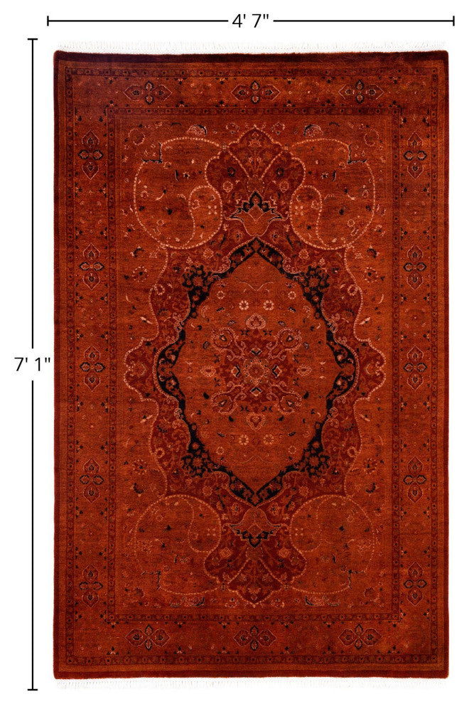 Overdyed One-of-a-Kind Hand-Knotted Area Rug Orange, 4' 7" x 7' 1"