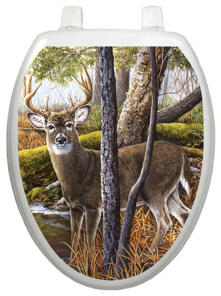 Deer Creek Toilet Tattoos Seat Cover, Vinyl Lid Decal, Bathroom Decor , Elongated