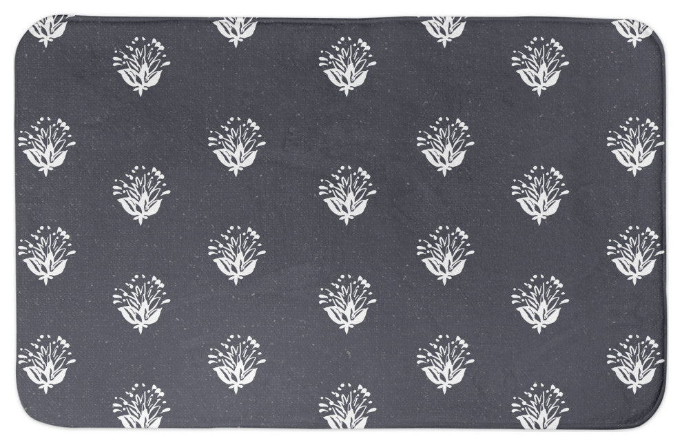 Navy Floral Pattern 34x21 Bath Mat