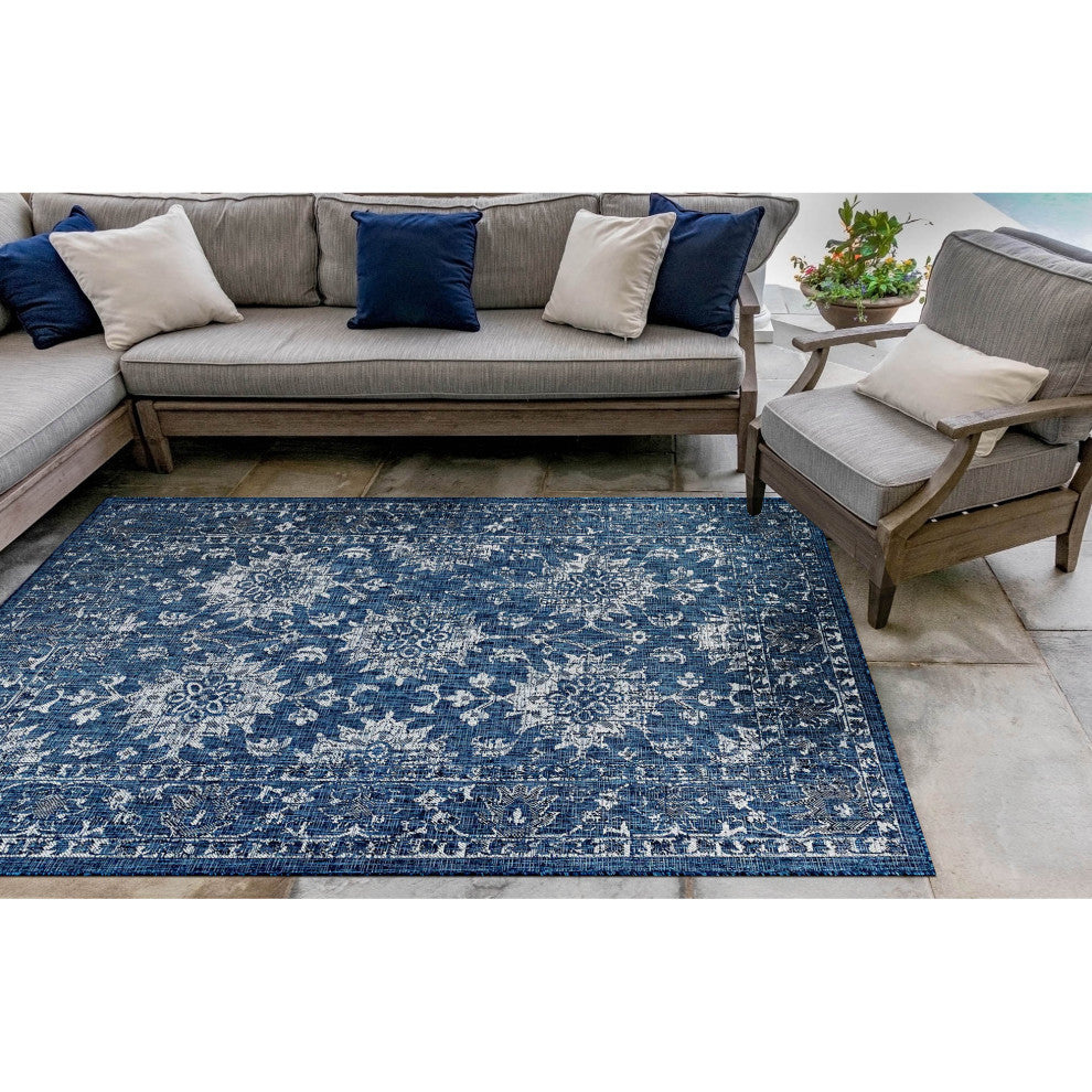 Carmel Vintage Floral Indoor/Outdoor Rug, Navy, 3'3"x4'11"
