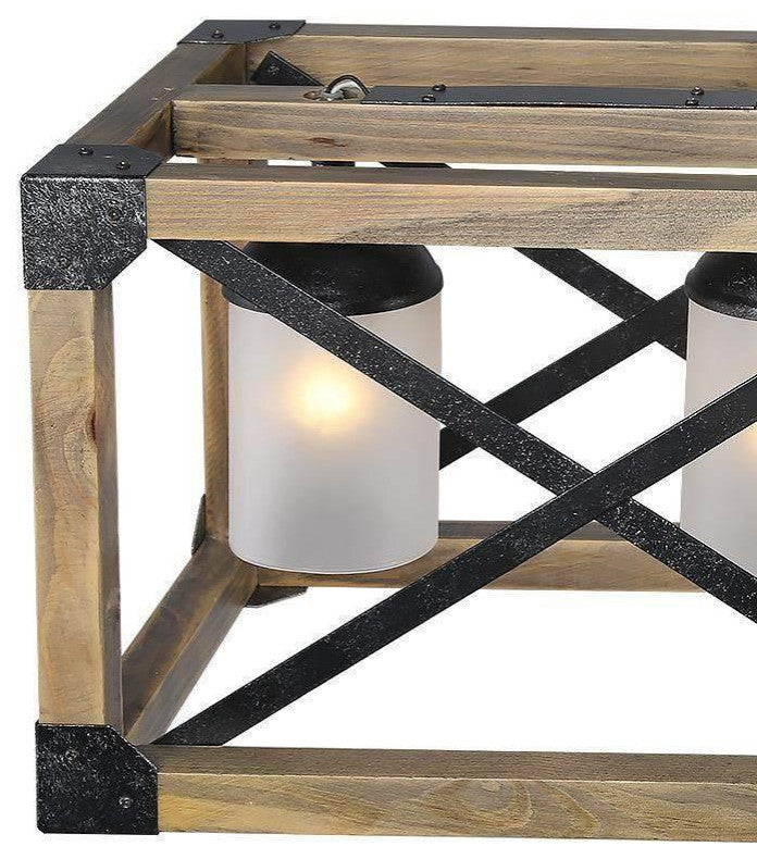 LNC 4-Light Farmhouse Distressed Wood Linear Kitchen Island Light, Frosted Glass Shade
