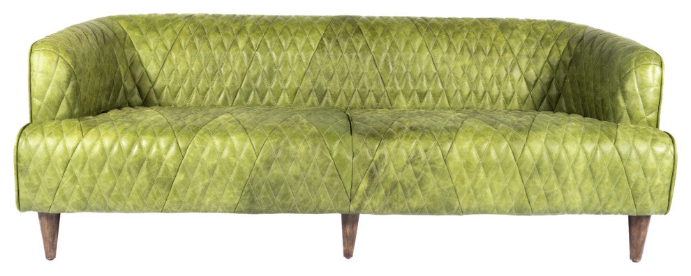 First of A Kind Magdelan Tufted Leather Sofa Jungle Grove Green Leather