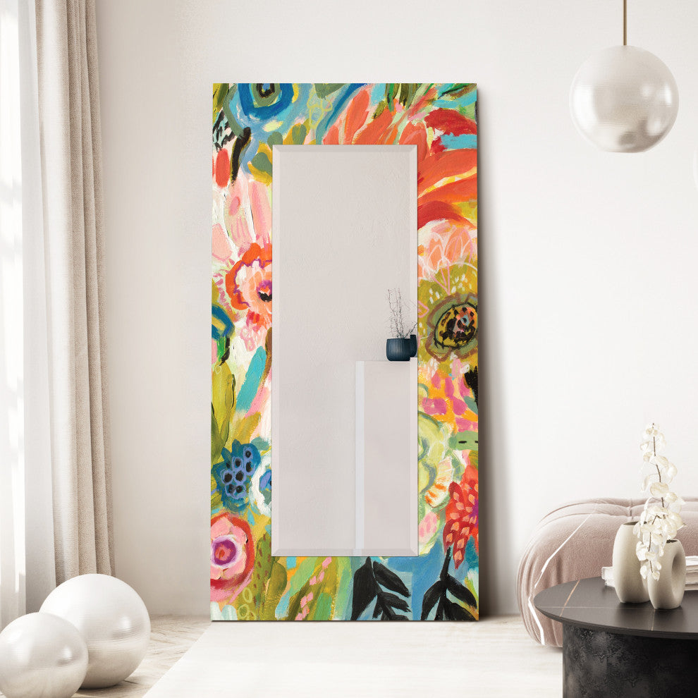 "Secret Garden Floral III" Frameless Reverse Printed Art Glass Mirror, 72" X 36"