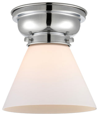 Large Cone 1-Light Flush Mount, Polished Chrome, Matte White