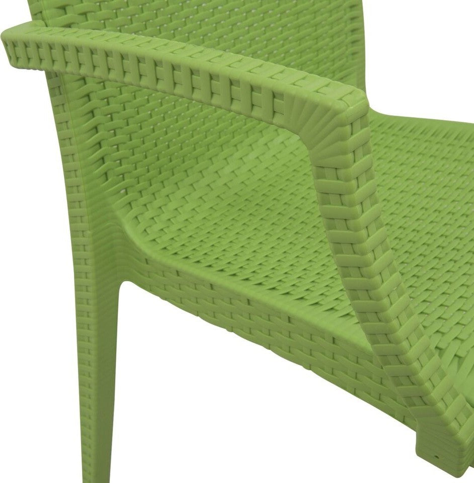 LeisureMod Weave Mace Indoor Outdoor Patio Dinin Armchairs, Black, Green