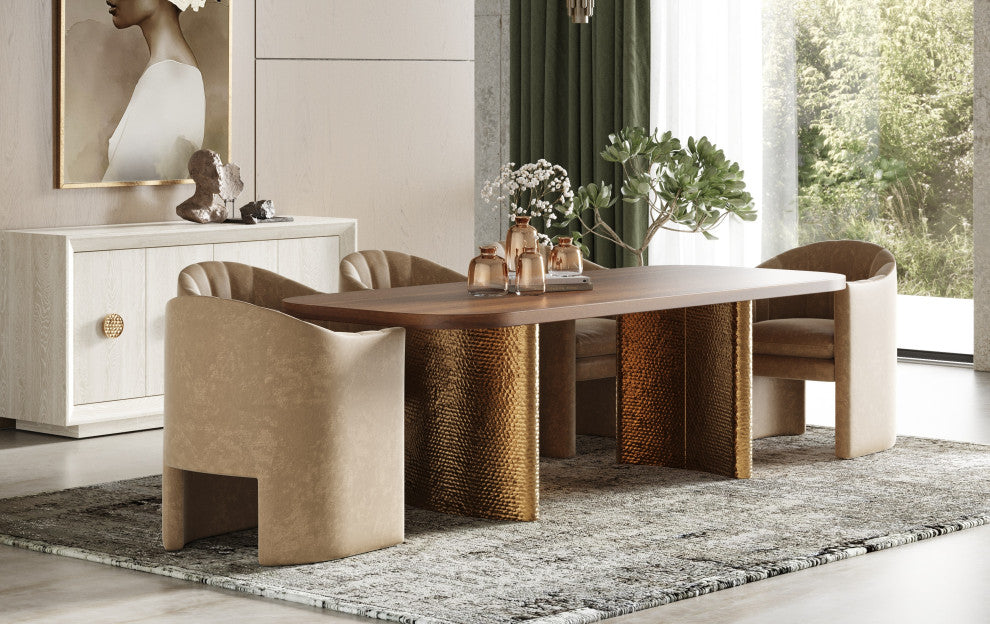 Modrest Marjorie Modern Walnut, Brushed Gold Rectangular Dining Table