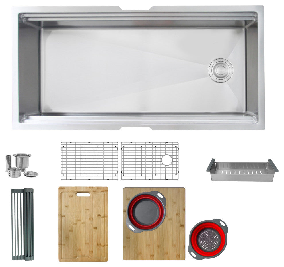 STYLISH 39"x19" Stainless Steel Single Bowl Undermount Workstation Kitchen Sink