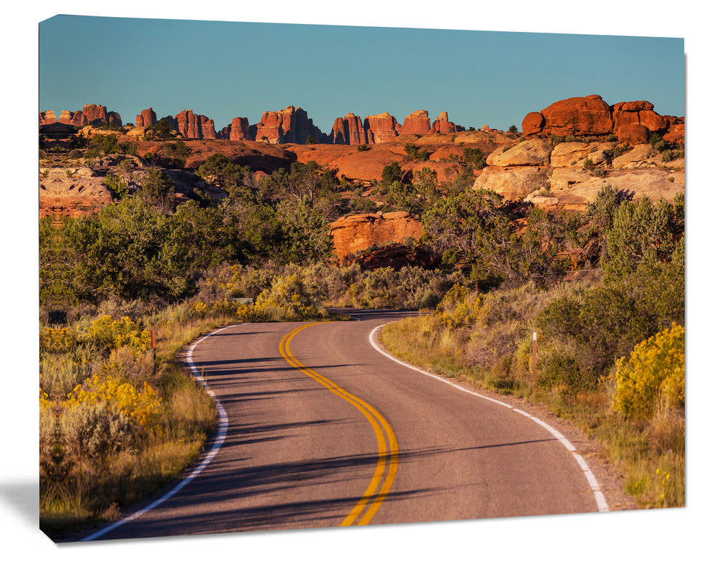 Road in Rocky American Prairie, Landscape Canvas Art Print, 40"x30"