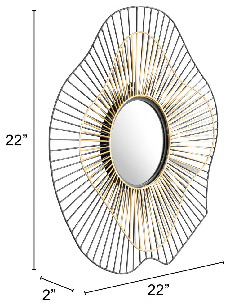Frame Wall Mirror, Round, Aluminum, Metal, Black, Gold, Bedroom Living