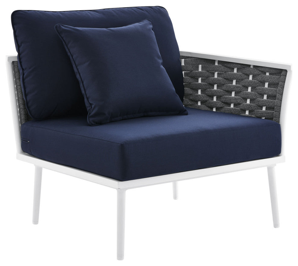 Outdoor Patio Aluminum Outdoor Patio Aluminum Small Sectional Sofa, White Navy