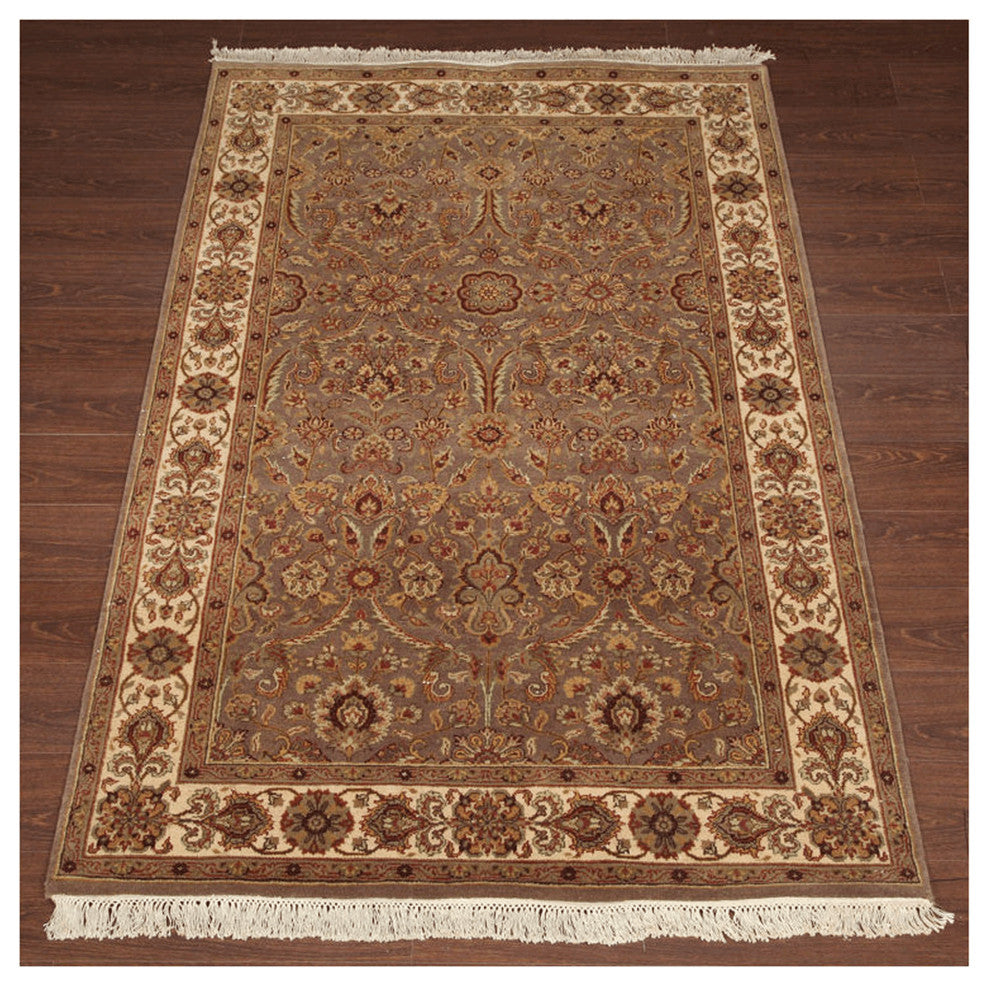 Agra Lucia Traditional Brown Floral Hand Knotted Wool Rug, 9'x12'
