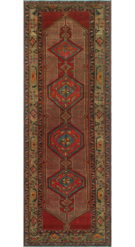 Fine Vintage Distressed Bradon Rust/Charcoal Runner, 4'2x12'9