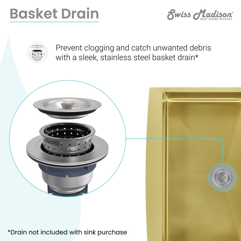 Rivage 36"x21" Stainless Steel Single Basin Farmhouse Apron Sink, Gold