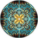 Blue And Yellow Fractal Flower Design, Floral Disc Metal Wall Art, 11"