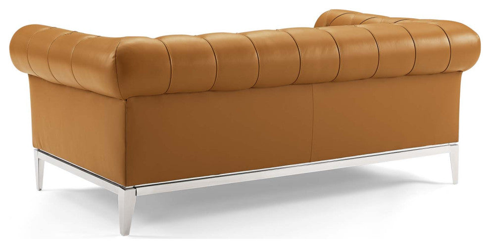 Tufted Armchair and Loveseat Sofa Set, Leather, Tan, Modern, Lounge Hospitality