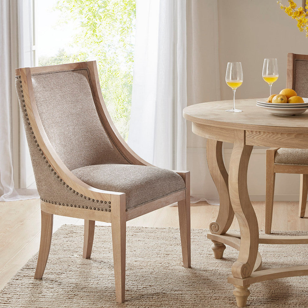Martha Stewart Farmhouse Curved Dining Chair Wheat Wood Finish, Linen Natural