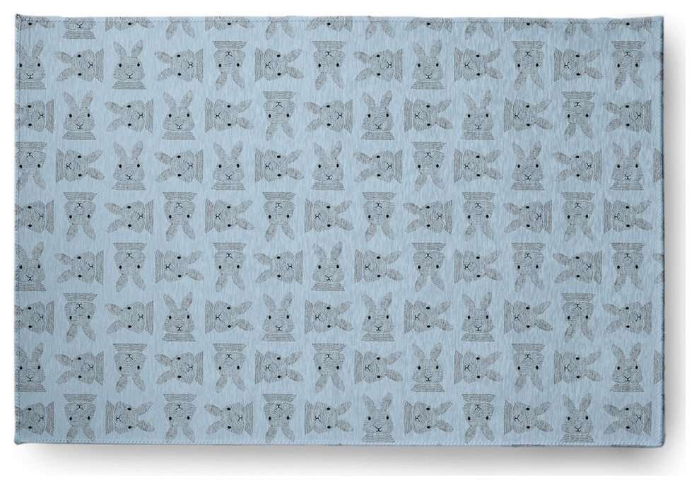 Criss Cross Bunnies Easter Chenille Rug, After Rain Blue, 2'x3'