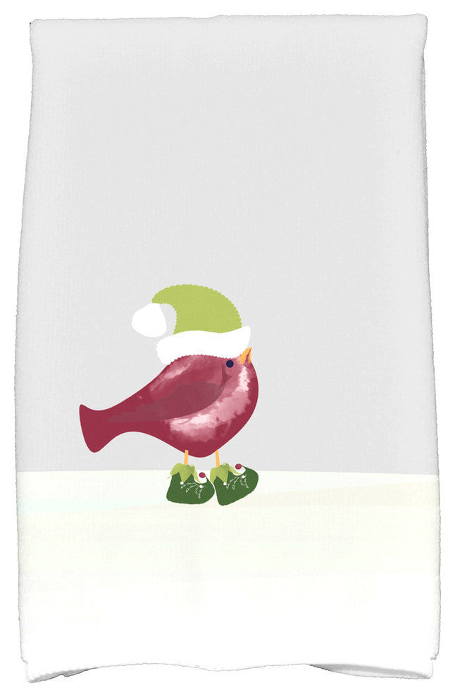 Merry Christmas Bird Holiday Animal Print Kitchen Towel, Cranberry