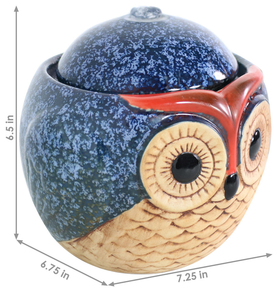Sunnydaze Ceramic Owl Indoor Tabletop Water Fountain, 6"