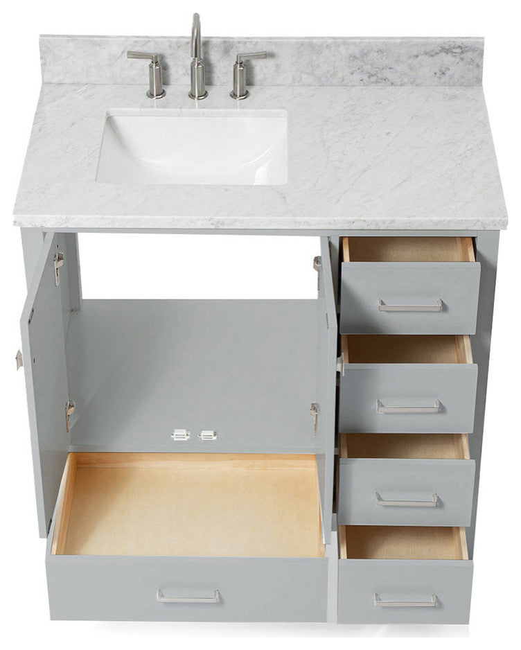 ARIEL Cambridge 43" Left Rectangle Sink Bath Vanity Carrara Marble