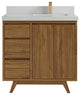 Madison Teak 36 Right Offset Bath Vanity in Dark Natural 2" Carrara Quartz
