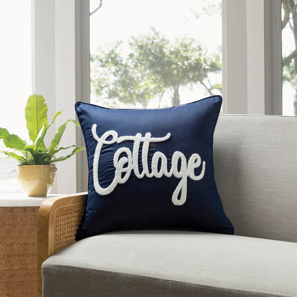 Base With Terry Loop Embroidary Throw Pillow Set of 2, Cottage