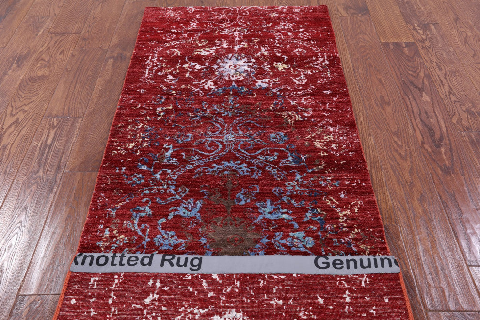 2' 5" X 8' Runner Modern Wool and Silk Handmade Rug Q6307