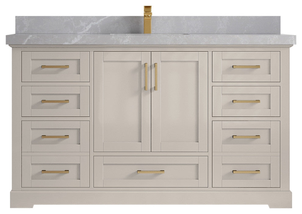 Boston 60" Single Bathroom Vanity in Fine Grain 2" Pearl Gray
