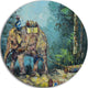 Elephant Dragging Logs, Animal Painting Round Metal Wall Art, 38"
