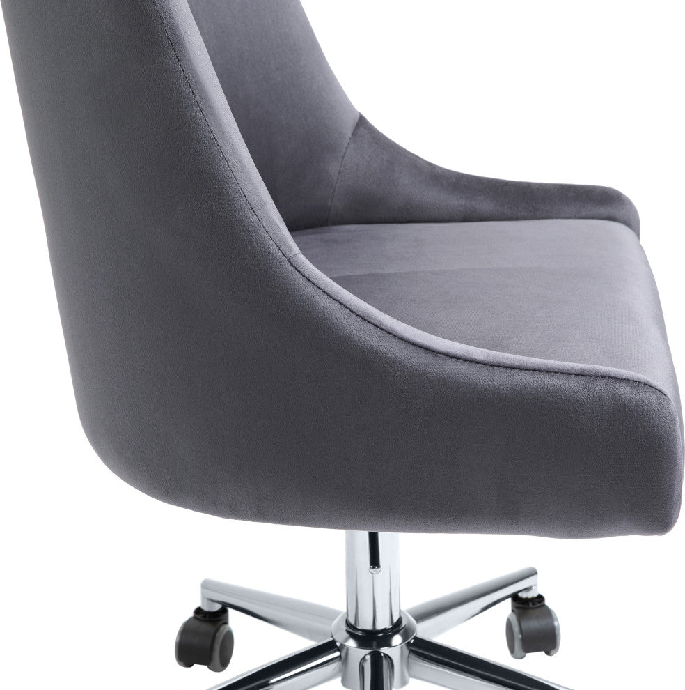 Karina Swivel and Adjustable Velvet Upholstered Office Chair, Grey, Chrome Base