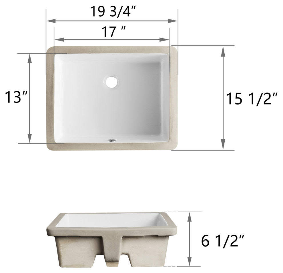 White Ceramic Rectangular Lavatory Undermount Bathroom Sink with Overflow