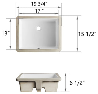 White Ceramic Rectangular Lavatory Undermount Bathroom Sink with Overflow