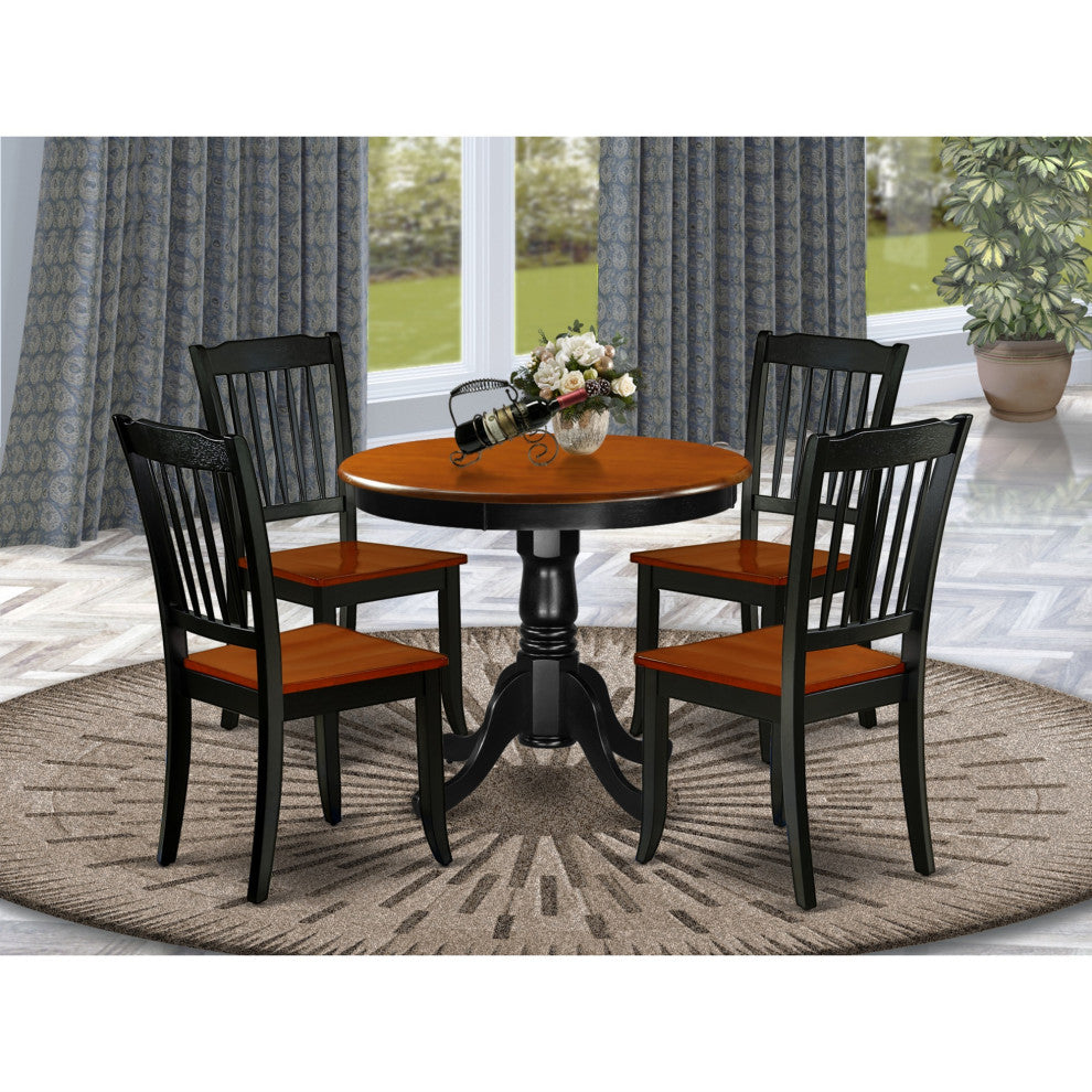 5-Piece Round 36" Table and 4 Vertical Slatted Chairs