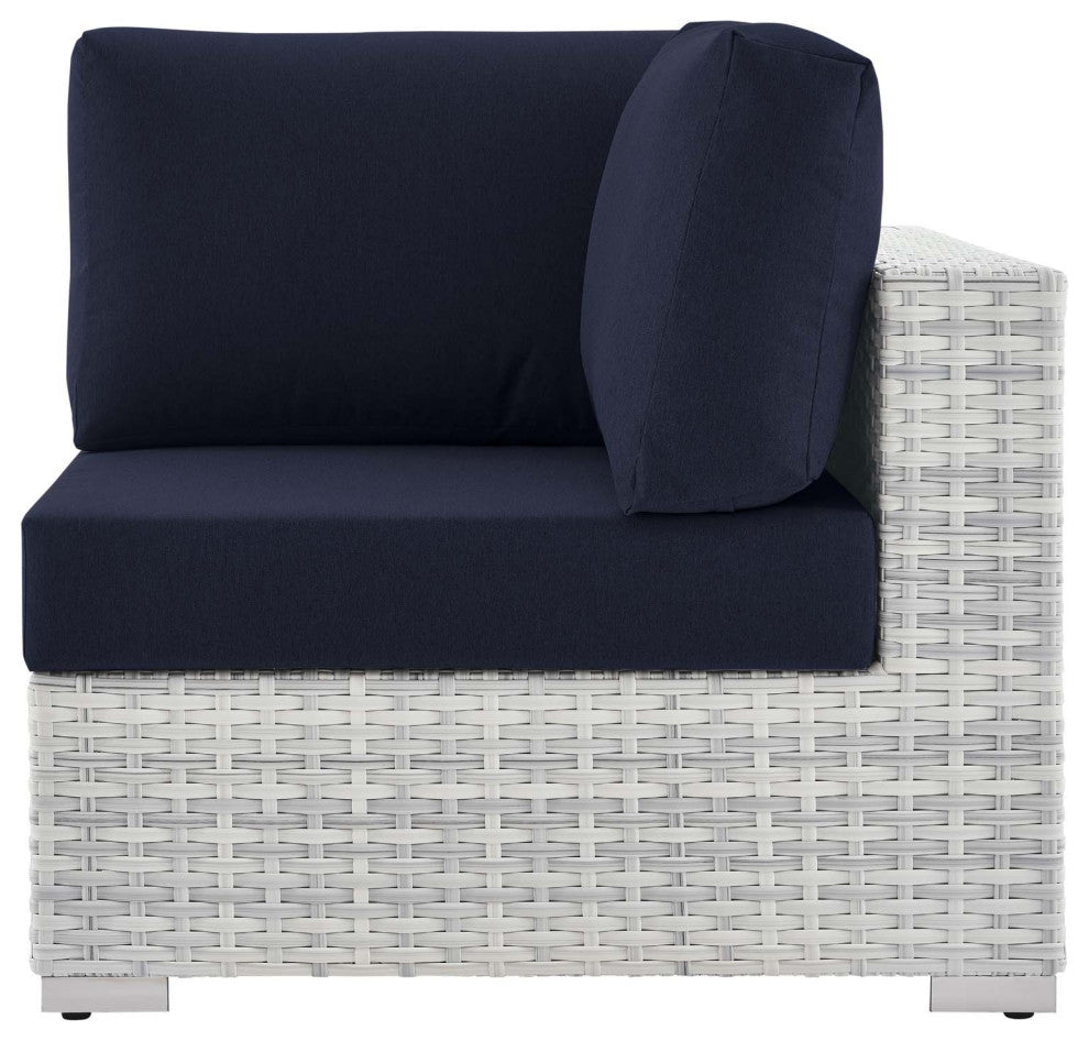 Lounge Sectional Sofa Chair Set, Rattan, Wicker, Gray Blue Navy, Outdoor