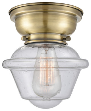 Small Oxford 1-Light Flush Mount, Antique Brass, Seedy