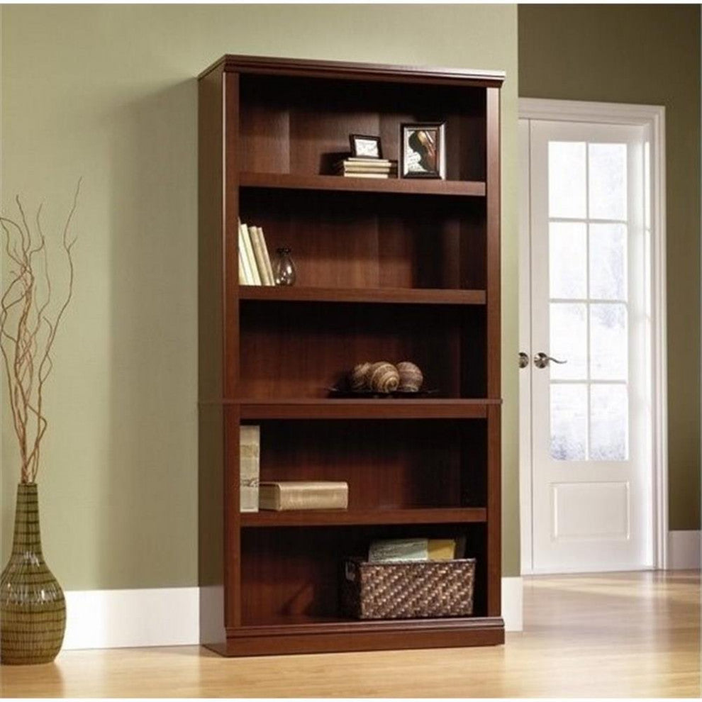 Bowery Hill 5-Shelf Modern Engineered Wood Bookcase in Select Cherry