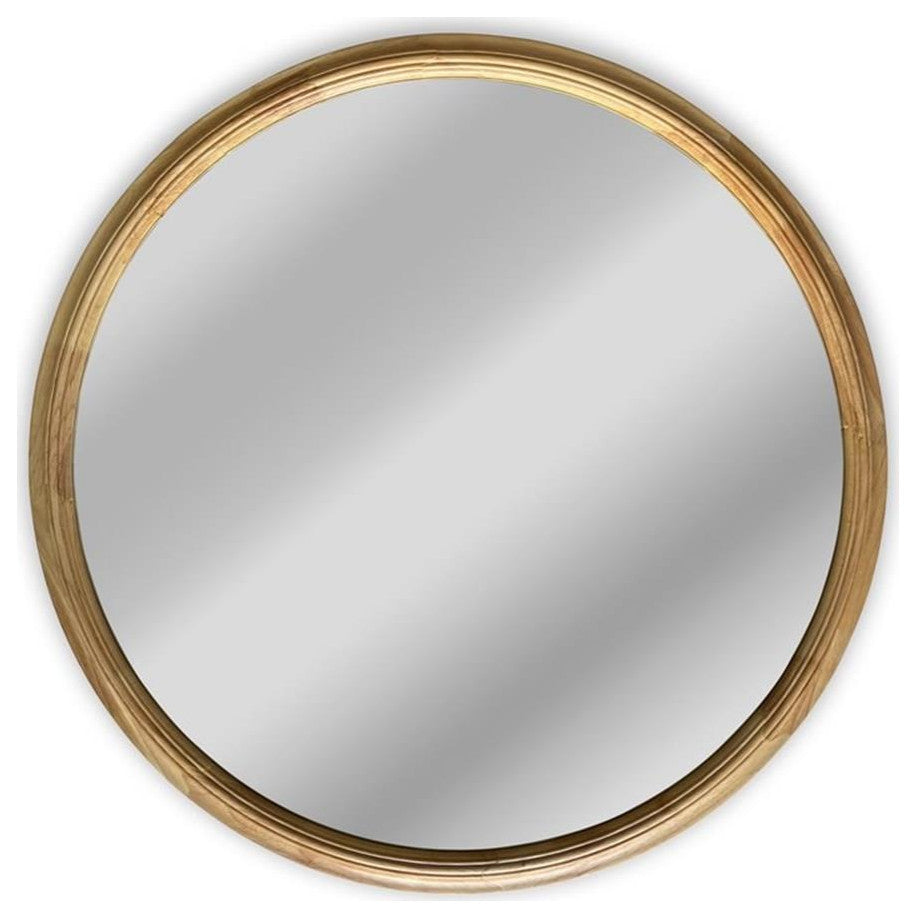Chloe Lighting Reflection 36" Round Wood Framed Wall Mirror in Maple