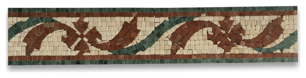 Marble Mosaic Border Listello Tile Clover Red 4.7x12 Polished Tumbled, 1 piece