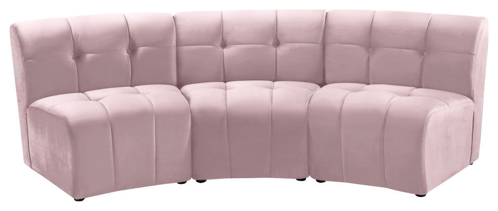 Limitless Velvet Upholstered 3-Piece Modular Sectional, Pink