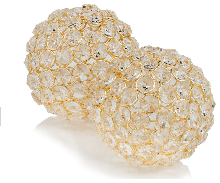 Facetas 4" Gold Cristal Spheres, Set of 2