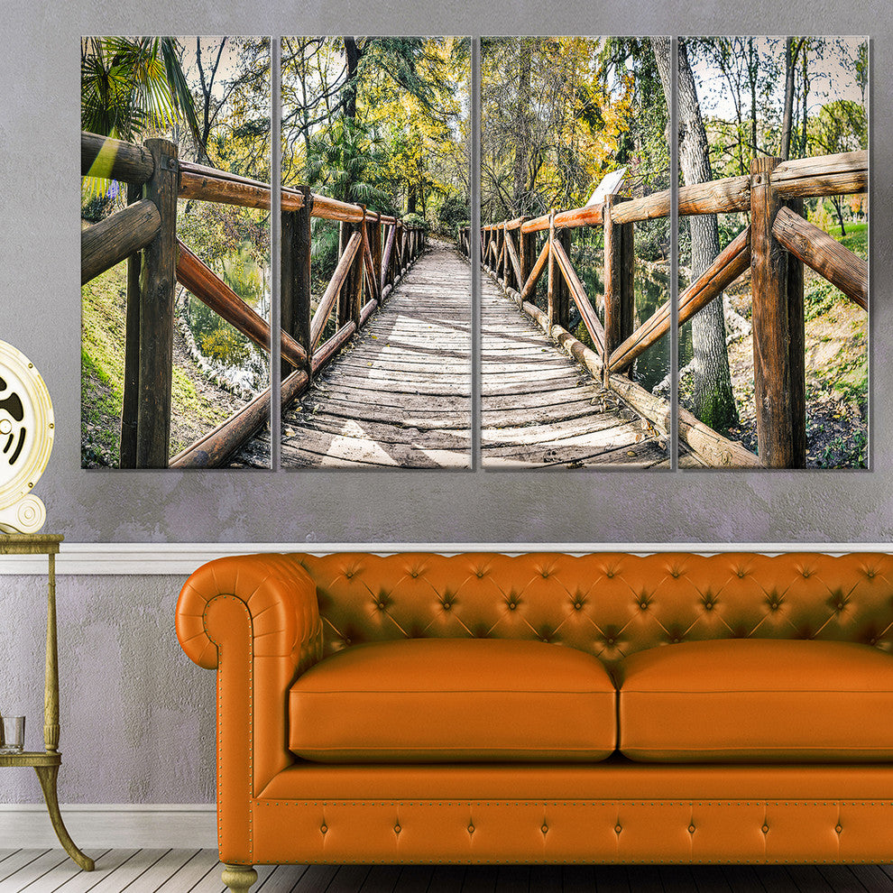 "Wooden Bridge in Forest" Wooden Sea Bridge Canvas Wall Art, 4 Panels, 48"x28"