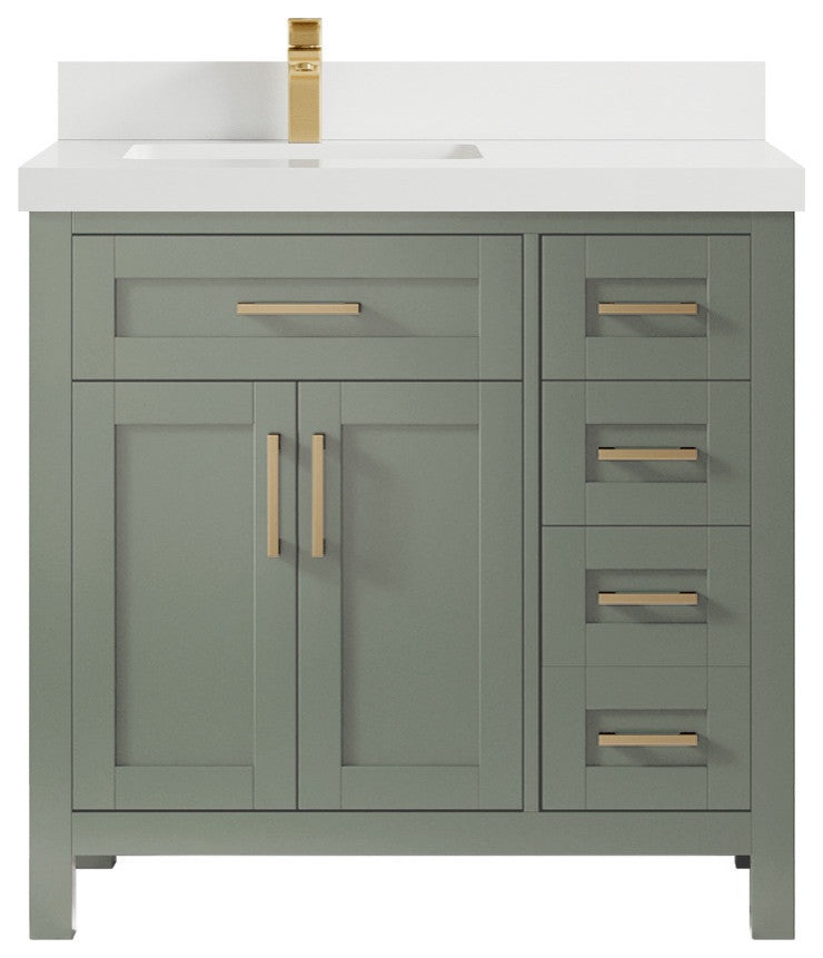 Cambridge 36" Left Offset Bath Vanity in Evergreen 2" White Quartz