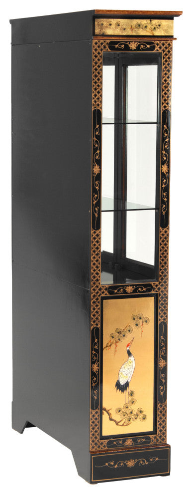 Gold Lacquer Curio Cabinet Cranes