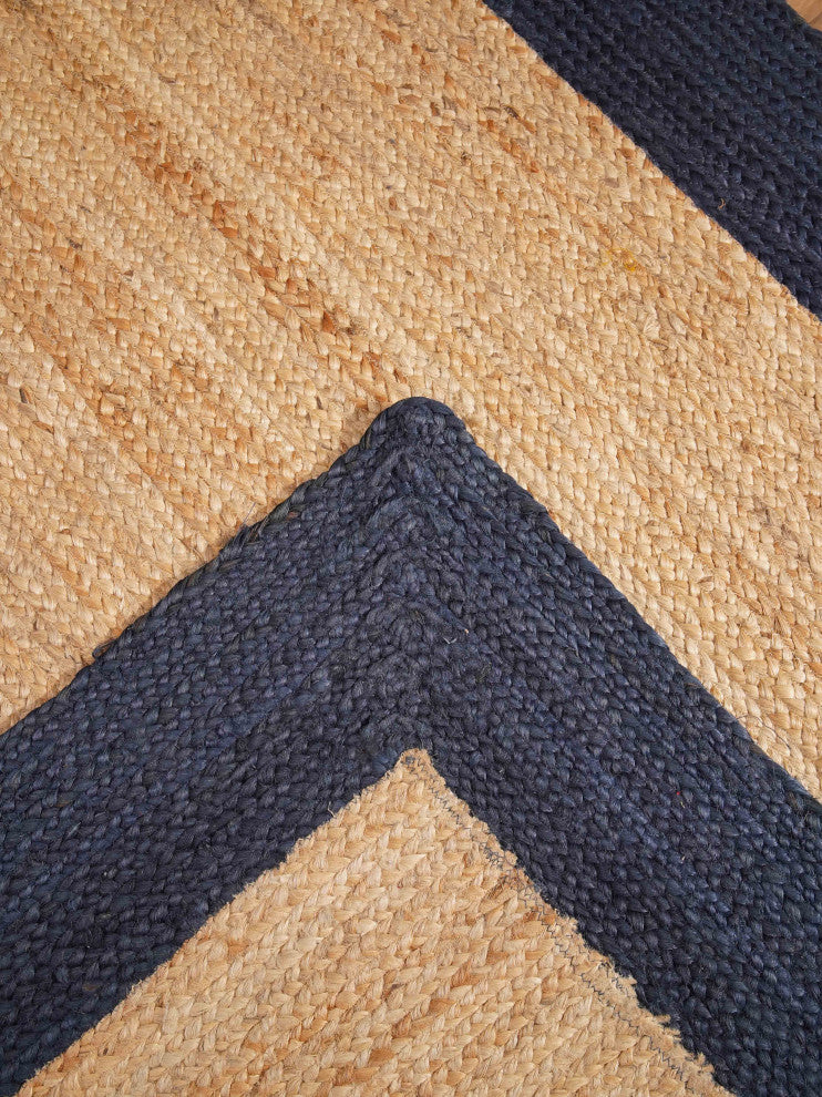 Hand Woven Jute Area Rug Contemporary Beige Blue, [Rectangle] 3'x5'