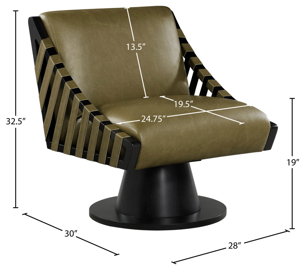 Millwin Upholstered Swivel Accent Chair, Olive, Vegan Leather, Black Finish