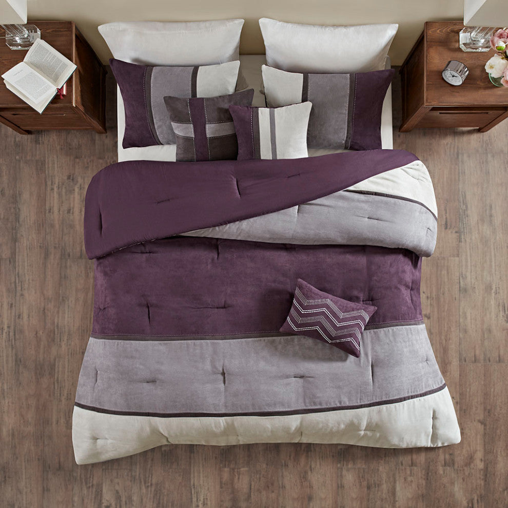 Madison Park Palisades Palizzate Suede 7-Piece Comforter Set, Purple, Cal King