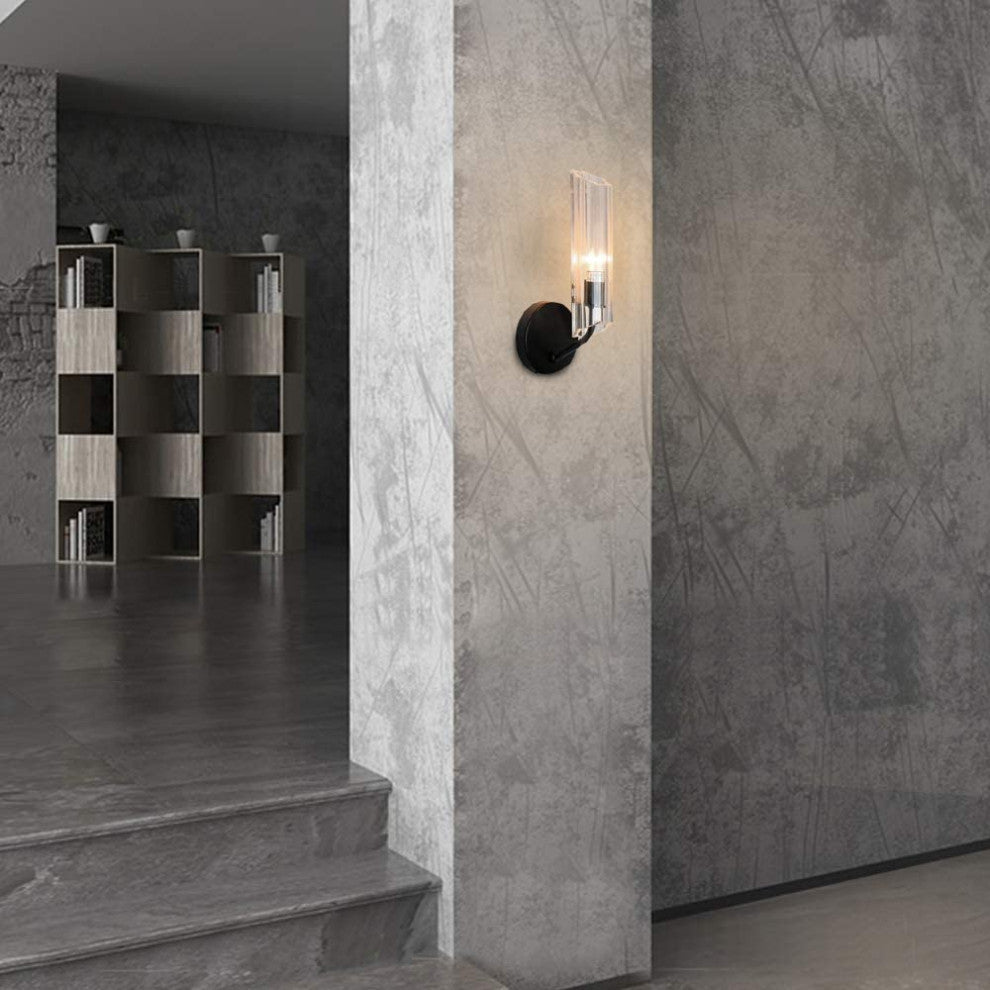Modern 1 light wall fixture with glass shade black wall sconce for hallway