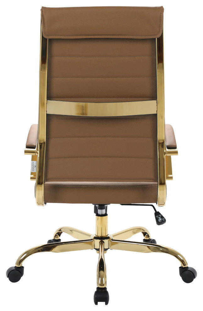 Mid-Back Leather Office Chair Adjustable Height Swivel  Conference Chair, Light Brown