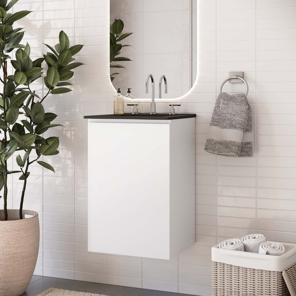Sink Vanity Cabinet, Wall Mount, Black White, Ceramic, Modern, Hotel Bathroom