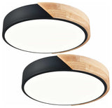 Modern LED Flush Mount Ceiling Light 2-Pack,Black and Wood Finish